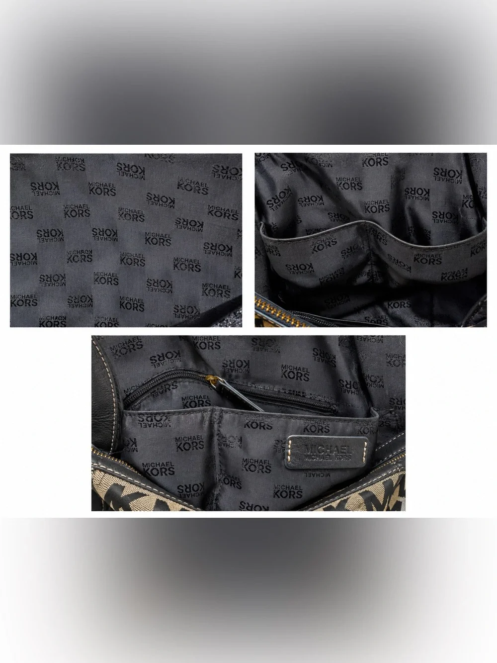 Michael Kors Grayson Signature Logo Jacquard Satchel 🖤 Leather Gold Hardware